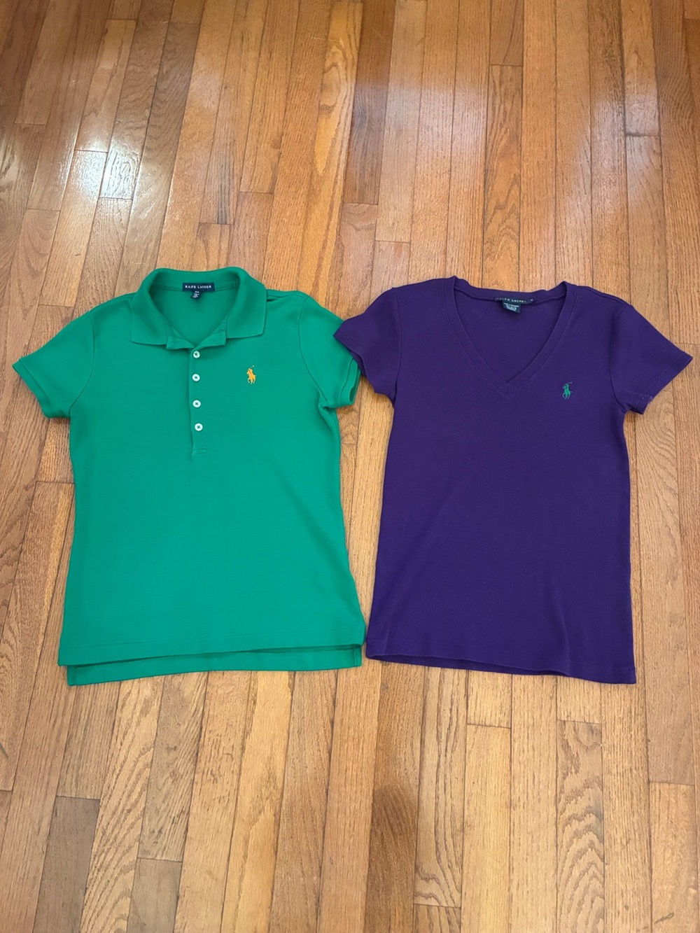 Ralph Lauren Girls Green Polo & Purple V‑Neck Tee Set Size M
